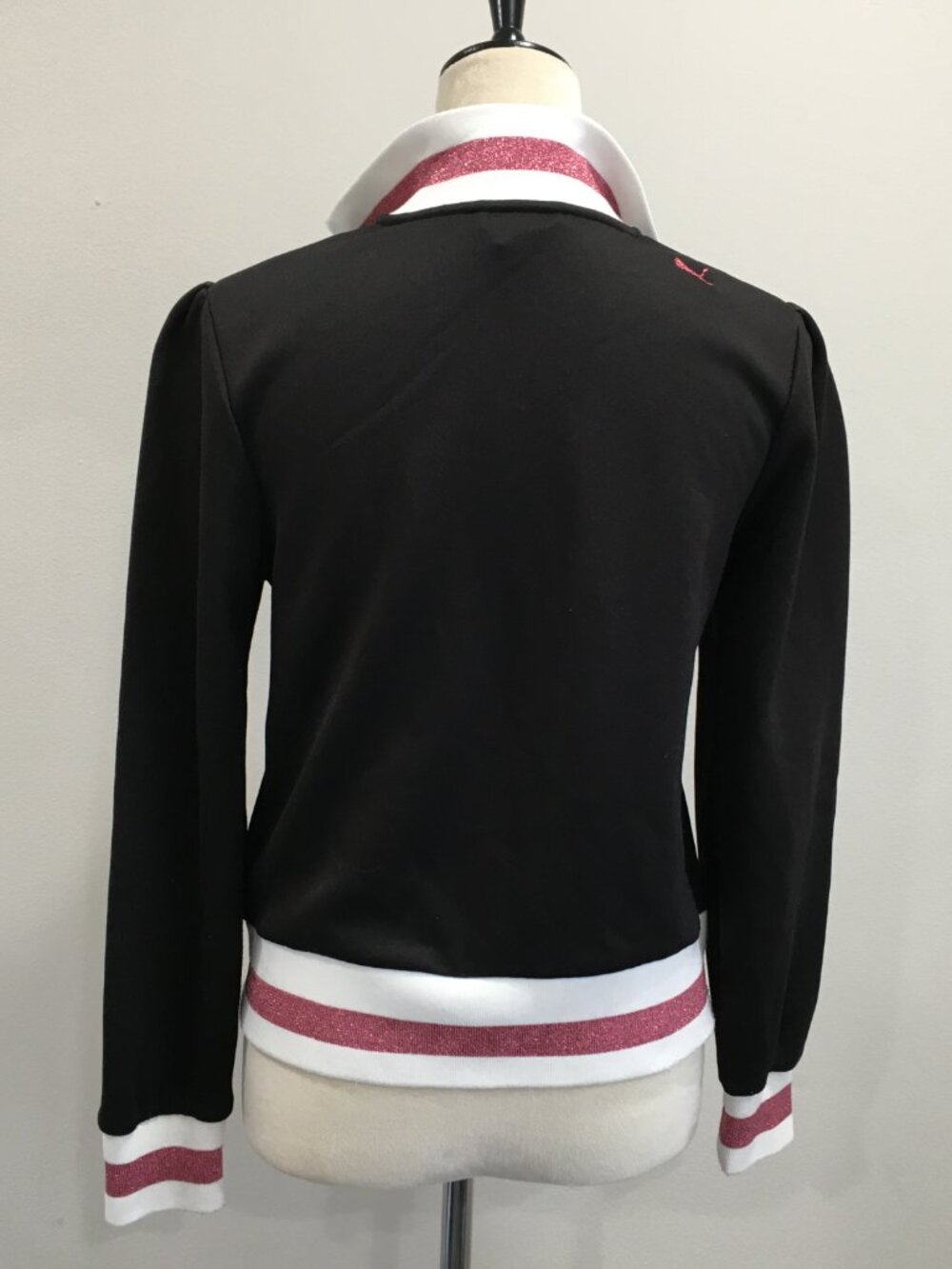 PUMA Black White Pink Glitter Cotton Trim Full Zip Long Sleeve Track Jacket - Picture 10 of 15